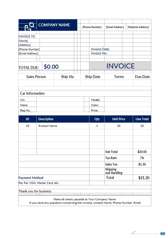 Download Car Sales Invoice Template Photoshop template